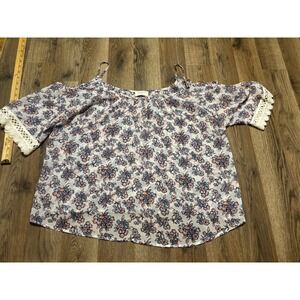 Everly Cold Shoulder Blouse Womens Large Floral Multi Adult Lace Trim Excellent